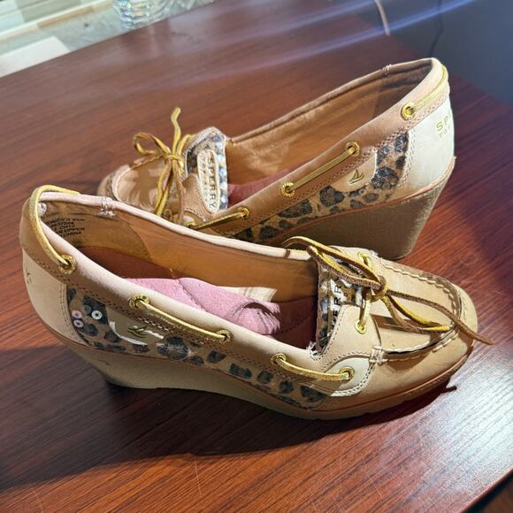 Sperry Loafers Women’s Size 9.5 Leopard Print Suede Wedge Slip On Casual - Picture 4 of 5